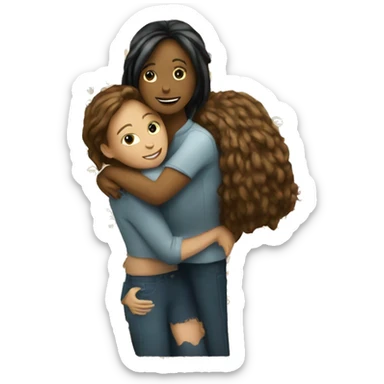 Can you creat me and another woman person hugging emoji? sticker