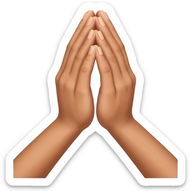 Create an Apple-style emoji of two hands pressed together in a praying gesture. The hands should be simplified, smooth, and cartoon-like, with soft gradients and glossy highlights typical of iOS emojis. Show only the hands, with no arms or background, isolated on a transparent background. sticker