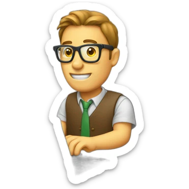 geek man typing in a computer sticker