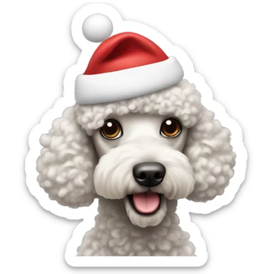 Poodle dog wearing Santa hat sticker