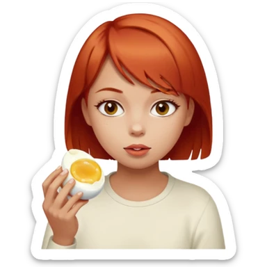 Girl with short red hair eating boiling egg sticker