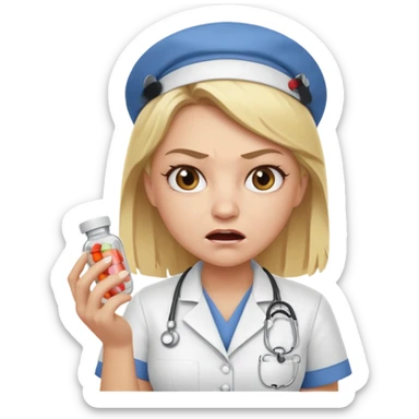 angry blonde nurse with pills sticker