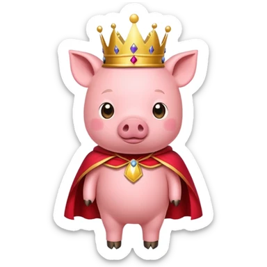 Pink pig with a golden crown and royal red cape, Technoblade character sticker