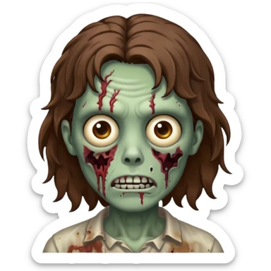 Zombie with lil bit curly medium brown hair sticker