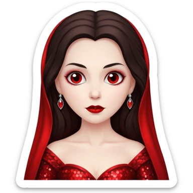 Bride of Dracula with long dark brown hair, red sequin outfit sticker