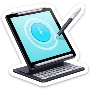 a vibrant and modern icon representing Animation and Motion Design, featuring elements like a graphic tablet and stilus, dynamic motion lines, and visuals of the process of creating animated films and GIF animations. The design colorful, and dynamic, without any emojis. The background transparent sticker