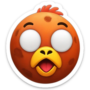 planet Mars with a cartoon pensive chicken face sticker