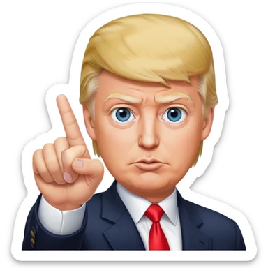 Super realistic Donald Trump pointing index finger up, realistic eyes sticker