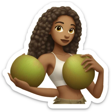 lightskin girl holding two large coconuts sticker