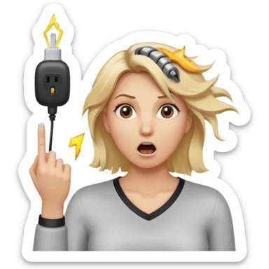 Blonde woman sticking her finger into a plug socket and getting an electric shock  sticker