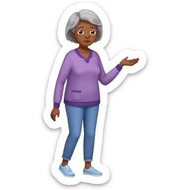 Full body of an older Black woman with Alzheimer's disease, mother of a teenager, slightly confused but gentle expression, casual clothing sticker