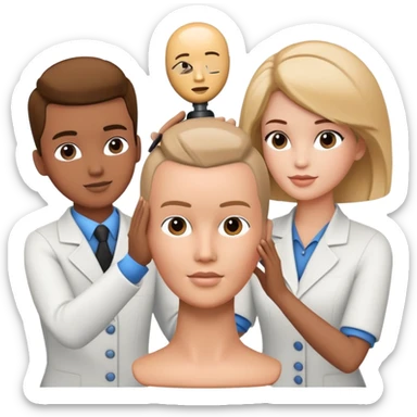 hairstylist teaching students using mannequin head sticker