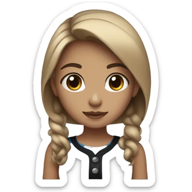 Brunette girl midume brown with blond highlight hair holding black small cat with blue eyes sticker