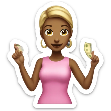 Girl with pink nails pulling money out of atm sticker