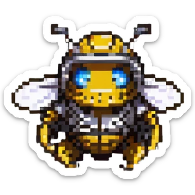 bee with a tiny construction helmet, pixel art sticker