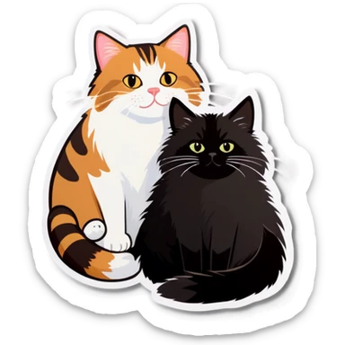 Tabby cat and black and white fluffy cat hanging out sticker