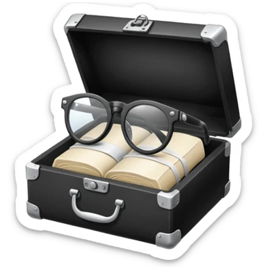 An open box containing a protective amulet from mom, a vinyl record from a friend, bandages, and glasses sticker