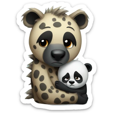 A hyena hugging a panda in a sad mood sticker