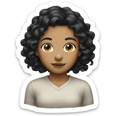 girl with long curly black hair and light skin sticker