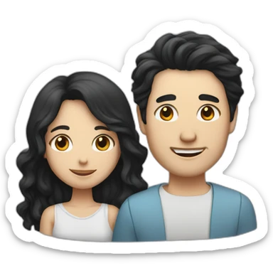 Family formed by a White man and a White woman with long black hair and small black border collie sticker