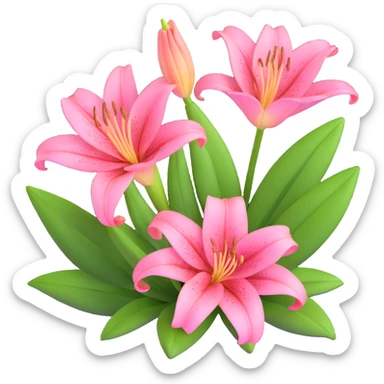 Elegant pink lily flower with detailed petals and green foliage sticker