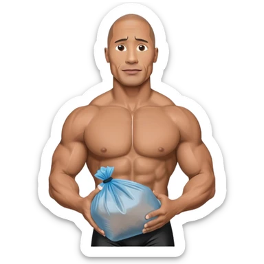 Dwayne the rock Johnson in speedo holding trash bags sticker