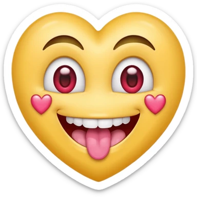 "Perfect smiling face with heart-eyes emoji 😍, classic yellow skin tone, bright open U-shaped smile showing white teeth and pink tongue tip, two large glossy red cartoon heart-shaped eyes with sparkling highlights  sticker