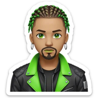 Light skinned African American male with green eyes as a cyberpunk hacker with cornrows hairstyle but short cornrows  with goatee facial hair  sticker
