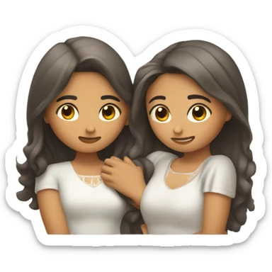 Two Mexican girls hugging, one with short hair and one with long hair sticker