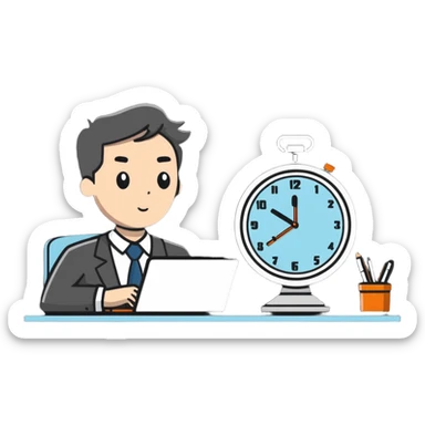 office worker looking at a clock sticker