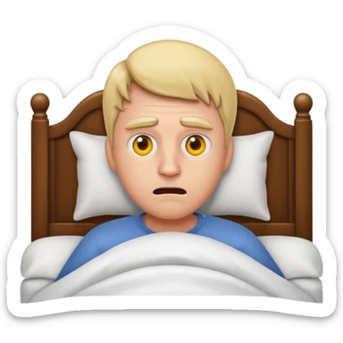 a man lying in bed, just woke up from a nightmare, looking startled, apple style emoji sticker