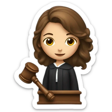 a young girl with brown hair with a Gavel like a judge sticker