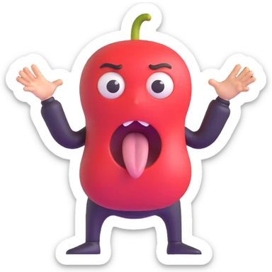 person clutching stomach, eyes wide, tongue out, showing extreme hunger sticker