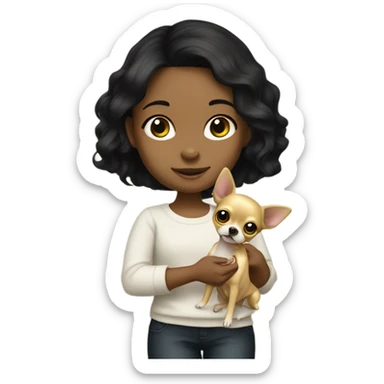 Black-hair little girl with gold chihuahua  sticker