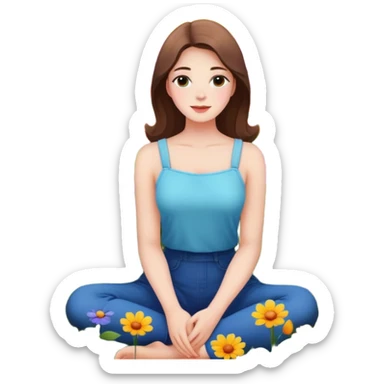 A women sitting in flowers sticker