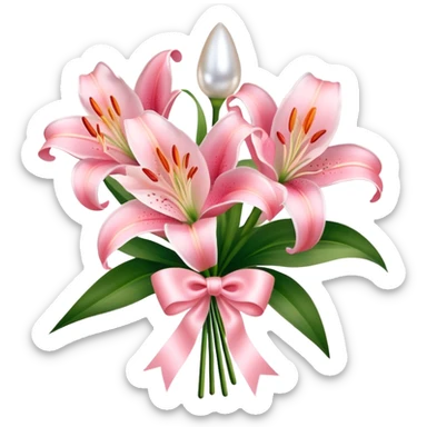 Shell Pink color lilies bouquet and silk ribbon of pearl pink color sticker