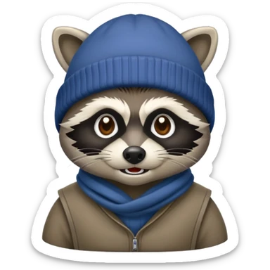 Aggressive Raccoon bandit with beanie hat sticker