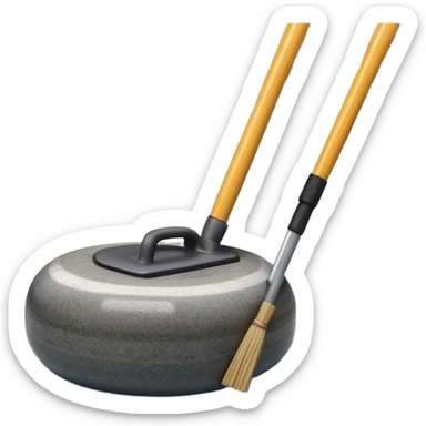 An icon showing a detailed close-up of a curling stone sliding across the ice, with a broom in motion beside it. The background features an indoor stadium with cheering spectators on the stands. Transparent background captures the strategy and focus of curling. sticker
