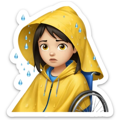 Girl with dark hair  in a wheelchair with rain poncho mad with raining  sticker