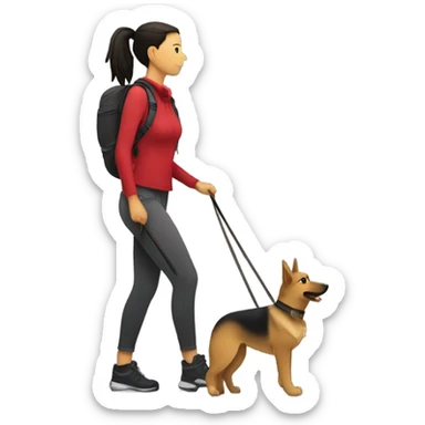 Women with a pony tail hiking with German shepherd silhouette  sticker