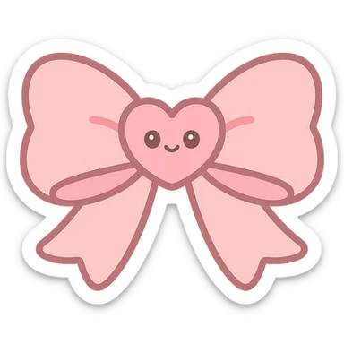 dainty pink bow in coquette style, heart in the middle, soft and whimsical, kawaii style sticker