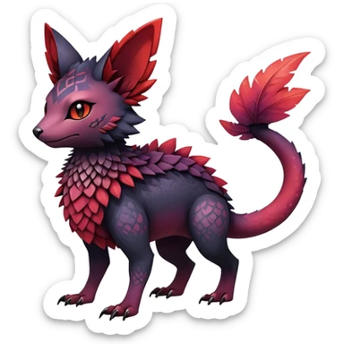 Gothic reddish Dark bright warm-gradient edgy exotic anthropomorphic painted Fakémon-Pokémon-Trico-Vernid-creature sticker