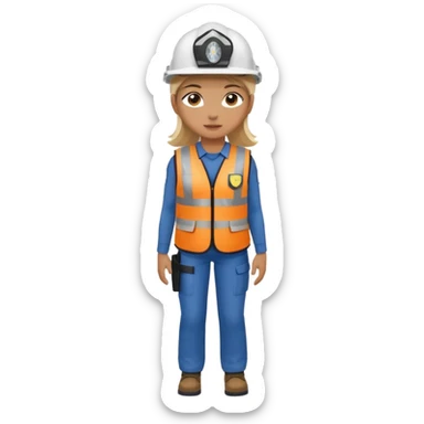 Girl full body standing with her security helmet and security vest on sticker
