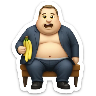 A fat man eats a banana sticker