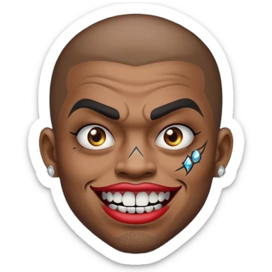 grimacing face emoji with diamond-encrusted teeth and bold face tattoos, gangster vibe sticker