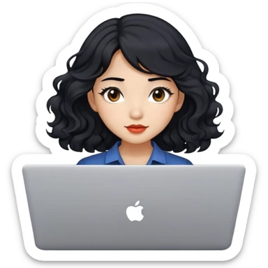 Beautiful girl,Black hair,wavy hair，long hair,Black eyes,Chinese, with laptop sticker