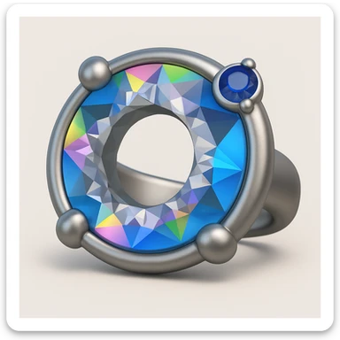 add a small blue sapphire gemstone accent to the silver jewelry setting, keep the 3D emoji style sticker