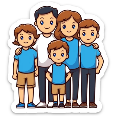 Family with mother, father and three little girls, everyone has light brown hair and blue eyes sticker