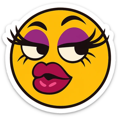 sassy yellow emoji face with long curled eyelashes, thick glossy lips, smirking expression, dramatic eyeshadow, side-eye look, bratty attitude, vibrant toon style sticker