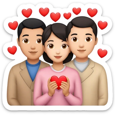 Asian throuple with hearts  sticker